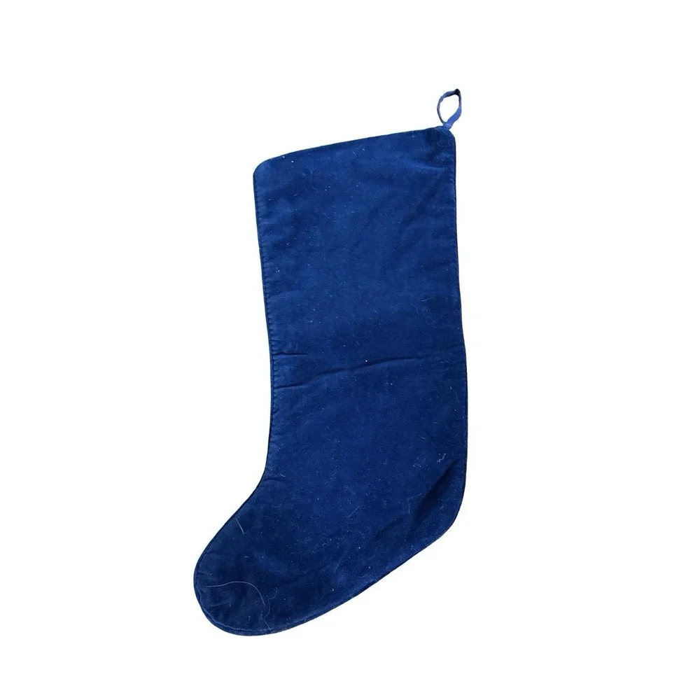 Vintage needlepoint wool Christmas Santa‎ Sleigh Stocking blue background
